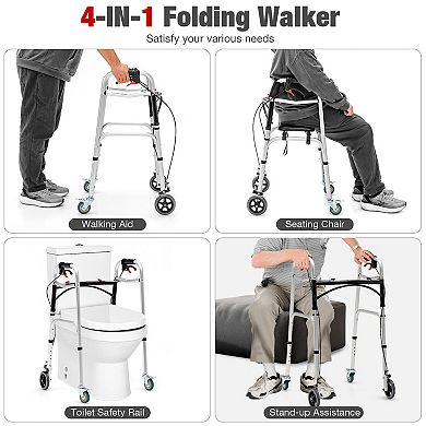Height Adjustable Aluminum Walker With Rolling Wheels And Brakes