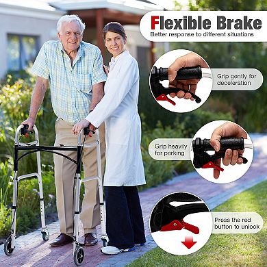 Height Adjustable Aluminum Walker With Rolling Wheels And Brakes