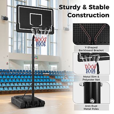 Basketball Hoop 5.6-6.5 Ft Height Adjustable For Kids With Shatterproof Backboard