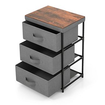 3 tier Fabric Nightstand With Metal Frame-gray