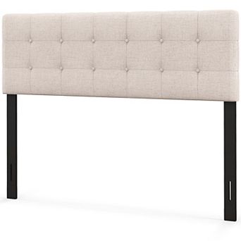 Beige Linen Upholstered Headboard With Solid Rubberwood Legs