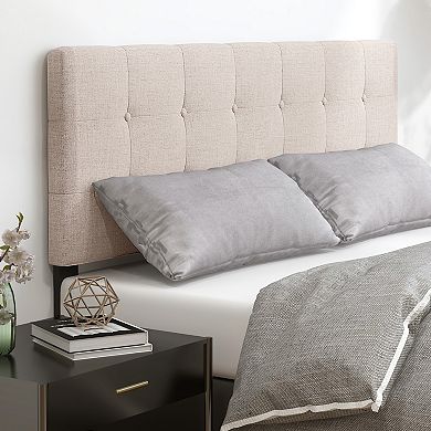 Beige Linen Upholstered Headboard With Solid Rubberwood Legs