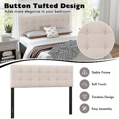Beige Linen Upholstered Headboard With Solid Rubberwood Legs