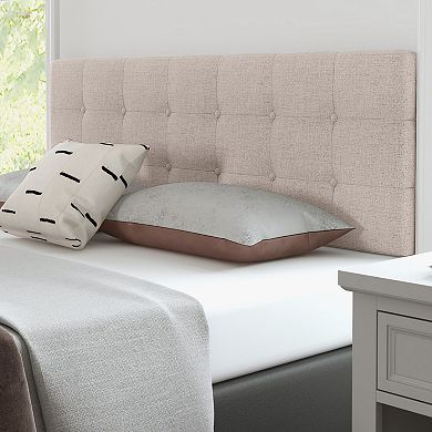 Beige Linen Upholstered Headboard With Solid Rubberwood Legs