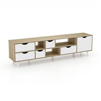 Tv Stand For Tvs Up To 65” Television Cabinet W/ 5 Drawers & 3 Open Shelves-oak