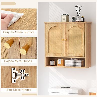 Medicine Cabinet With 2 Rattan Doors For Laundry Room Kitchen Entryway-natural