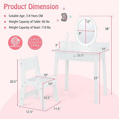 Kids Vanity Set With Led Lighted Mirror-white