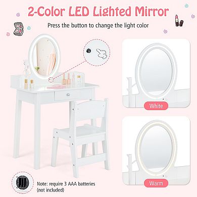 Kids Vanity Set With Led Lighted Mirror-white