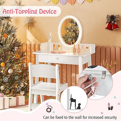 Kids Vanity Set With Led Lighted Mirror-white