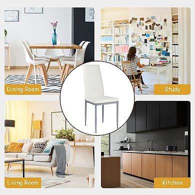 4 Pieces Pvc Elegant Design Leather Dining Chairs With Solid Metal Legs