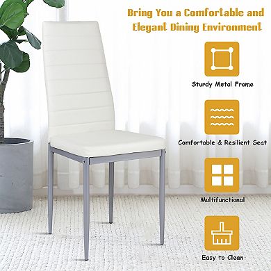 4 Pieces Pvc Elegant Design Leather Dining Chairs With Solid Metal Legs