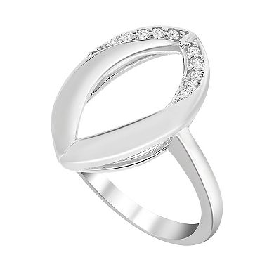 SIRI Sterling Silver Rhodium-Plated Marquise-Shaped Open Pendant with Cubic Zirconia Accents