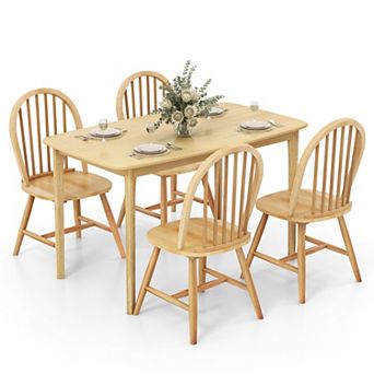 5 pc Wooden Dining Set With 4 Windsor Chairs