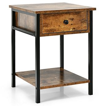Industrial Nightstand With Drawer And Shelf-rustic Brown