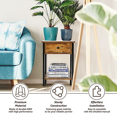 Industrial Nightstand With Drawer And Shelf-rustic Brown