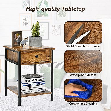 Industrial Nightstand With Drawer And Shelf-rustic Brown