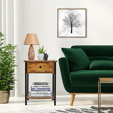 Industrial Nightstand With Drawer And Shelf-rustic Brown