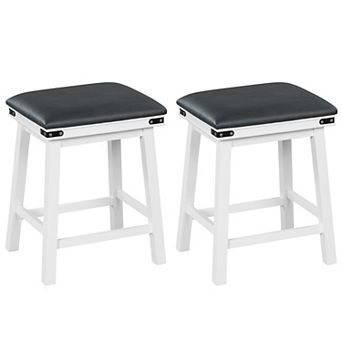 Set Of 2 24" Dining Bar Stools With Acacia Wood Frame