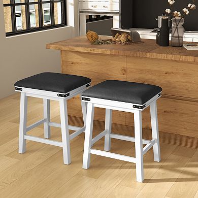 Set Of 2 24" Dining Bar Stools With Acacia Wood Frame