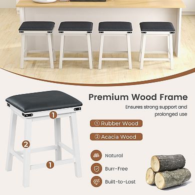 Set Of 2 24" Dining Bar Stools With Acacia Wood Frame