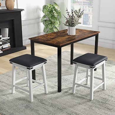 Set Of 2 24" Dining Bar Stools With Acacia Wood Frame