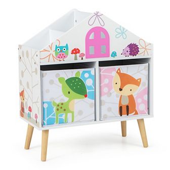 Kids House-shaped Bookshelf With 2 Storage Bins-white