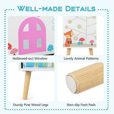 Kids House-shaped Bookshelf With 2 Storage Bins-white