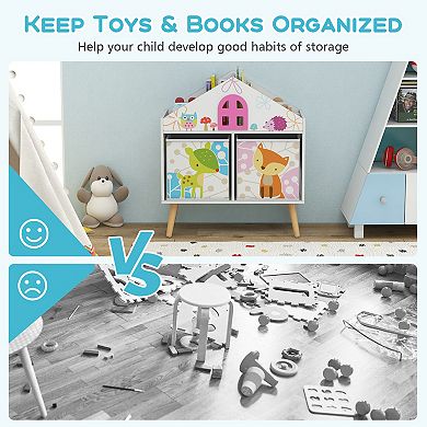 Kids House-shaped Bookshelf With 2 Storage Bins-white