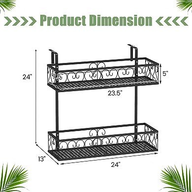 Flower Pot Holder With Adjustable Hooks And Two Planter Baskets