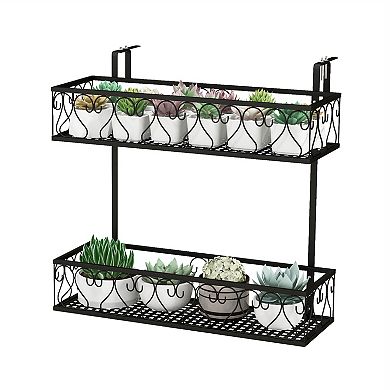 Flower Pot Holder With Adjustable Hooks And Two Planter Baskets