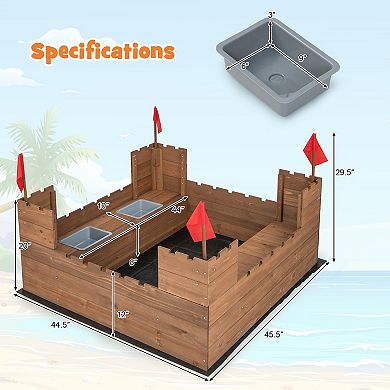 Kids Wooden Sandbox With Bottom Liner And Red Flags