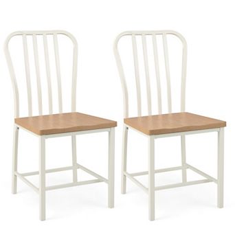 Set Of 2 White Armless Spindle Back Dining Chairs With Ergonomic Design