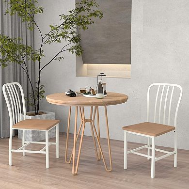 Set Of 2 White Armless Spindle Back Dining Chairs With Ergonomic Design