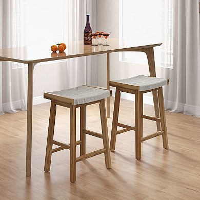 Set Of 2 25.5" Dining Bar Stools With Seaweed Woven Seats