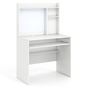 Compact Office Desk with Magnetic Whiteboard Hutch and Pull Out Keyboard Tray
