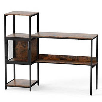 Computer Desk with Side Bookshelf Mesh Storage Cabinet and Open Display Shelves