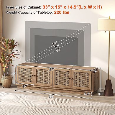 Farmhouse Tv Stand For Tvs Up To 75 Inches With 2 Cabinets-oak