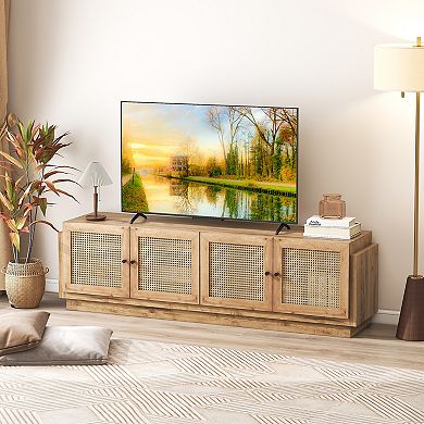 Farmhouse Tv Stand For Tvs Up To 75 Inches With 2 Cabinets-oak