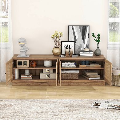 Farmhouse Tv Stand For Tvs Up To 75 Inches With 2 Cabinets-oak