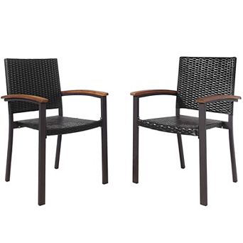 Set Of 2 Outdoor Patio Pe Rattan Dining Chairs