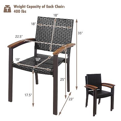 Set Of 2 Outdoor Patio Pe Rattan Dining Chairs