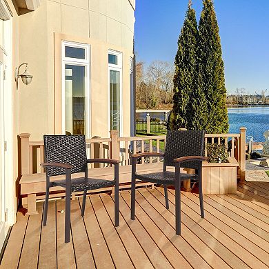 Set Of 2 Outdoor Patio Pe Rattan Dining Chairs