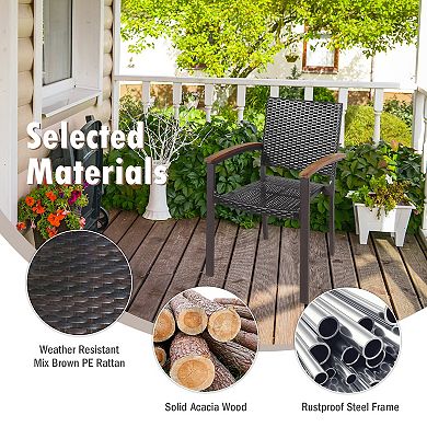 Set Of 2 Outdoor Patio Pe Rattan Dining Chairs