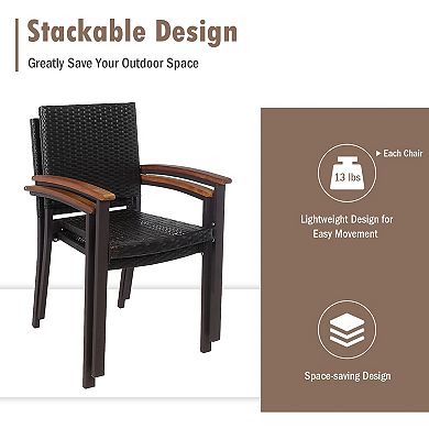 Set Of 2 Outdoor Patio Pe Rattan Dining Chairs