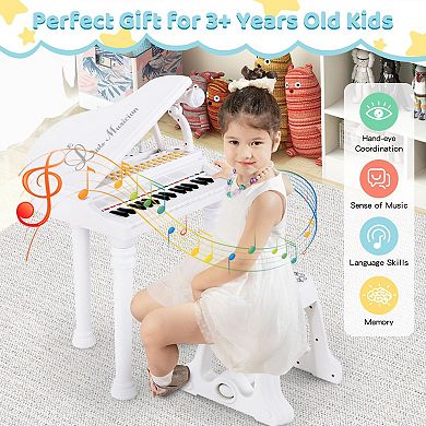 31-key Kids Piano With Stool And Piano Lid-white