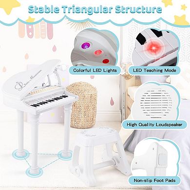 31-key Kids Piano With Stool And Piano Lid-white