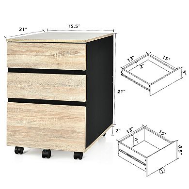 3-drawer Mobile File Cabinet For Home Office