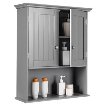 Wall-mounted Bathroom Cabinet Organizer With Doors And Shelves-gray