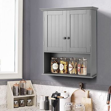 Wall-mounted Bathroom Cabinet Organizer With Doors And Shelves-gray