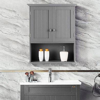 Wall-mounted Bathroom Cabinet Organizer With Doors And Shelves-gray